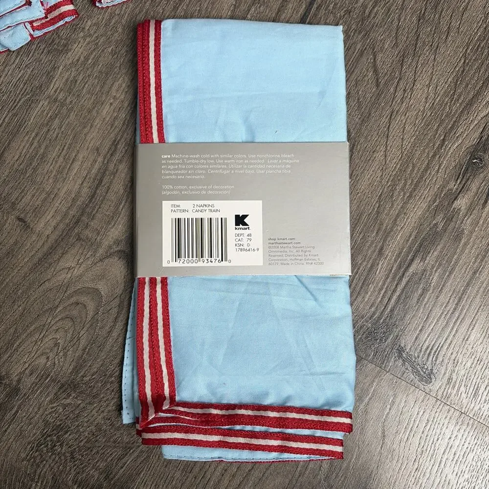 New Lot Of 5 Martha Stewart Train Peppermint Cotton Fabric Napkins 19 x 19 (10)